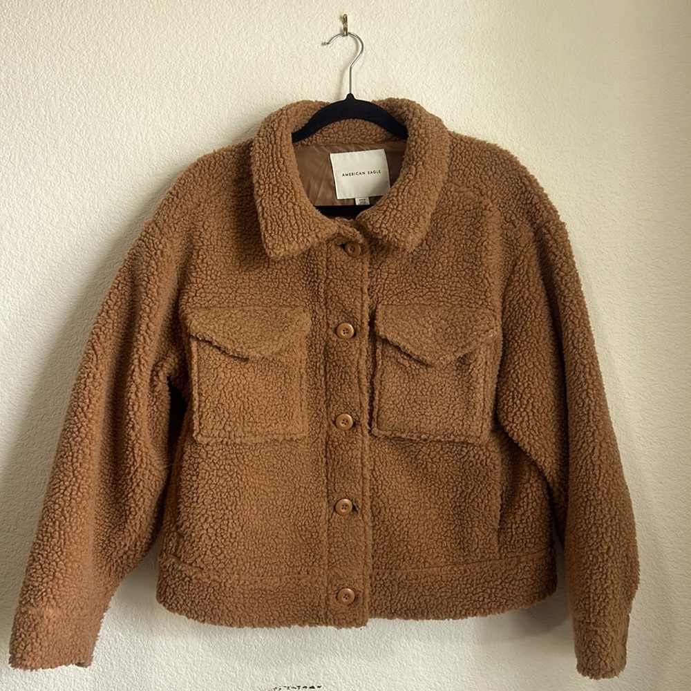American Eagle Outfitters Brown Sherpa Button-Up Jacket